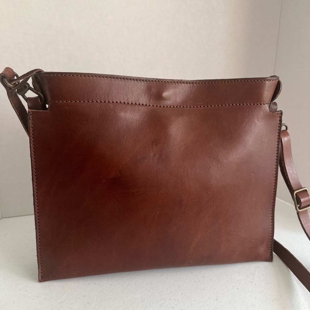 Made in Italy Leather Crossbody Bag Brown Turn-Lock Triple-Gusset Vintage - Picture 7 of 15